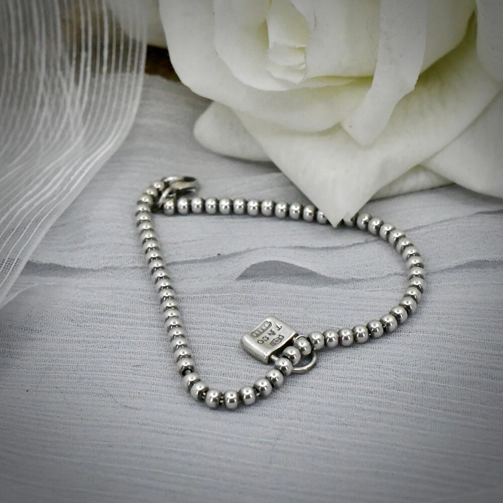 Tiffany & Co 1837 Padlock Bead Bracelet 925 Sterling Silver Ball Chain - Picture 2 of 6